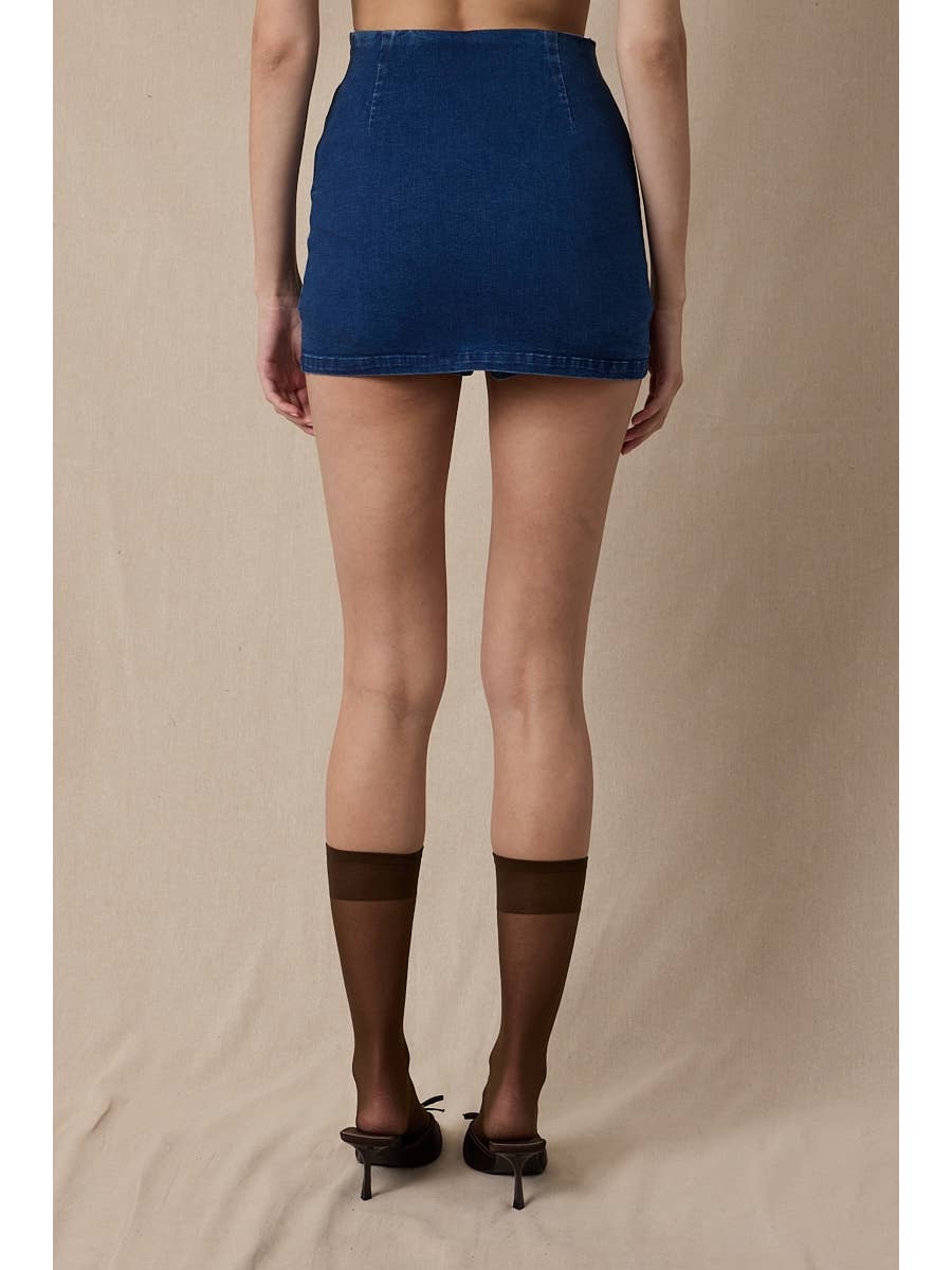 Denim Mini Slit Skirt