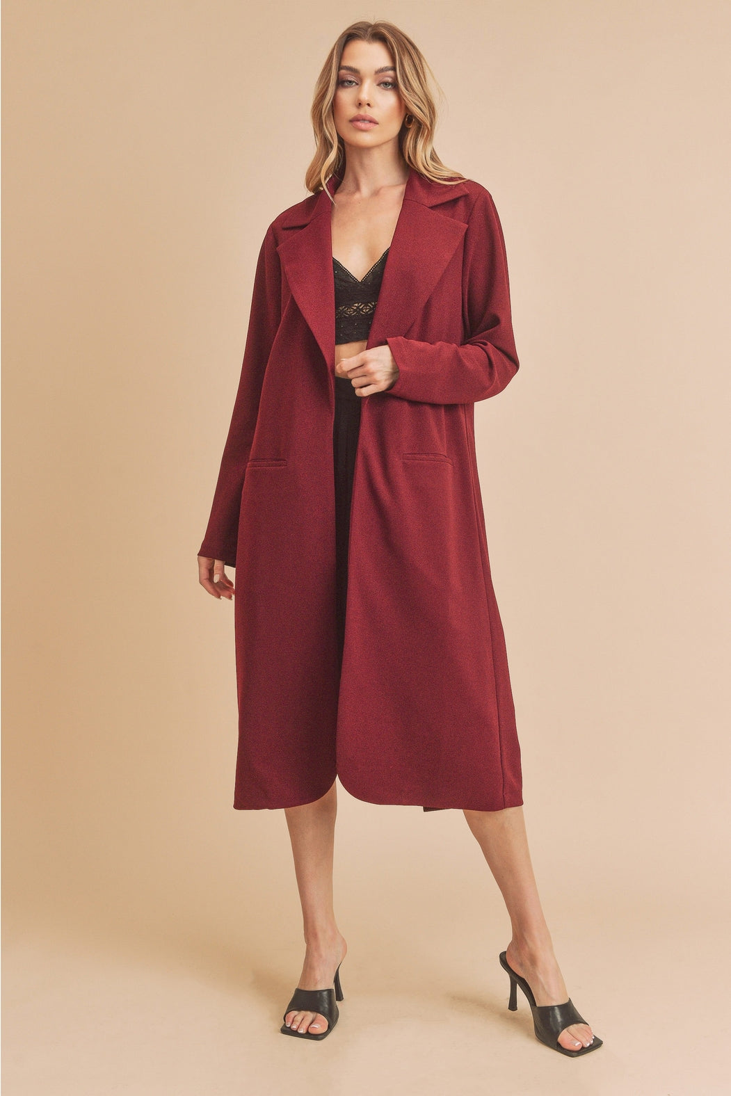 Burgundy Lightweight Longline Coat