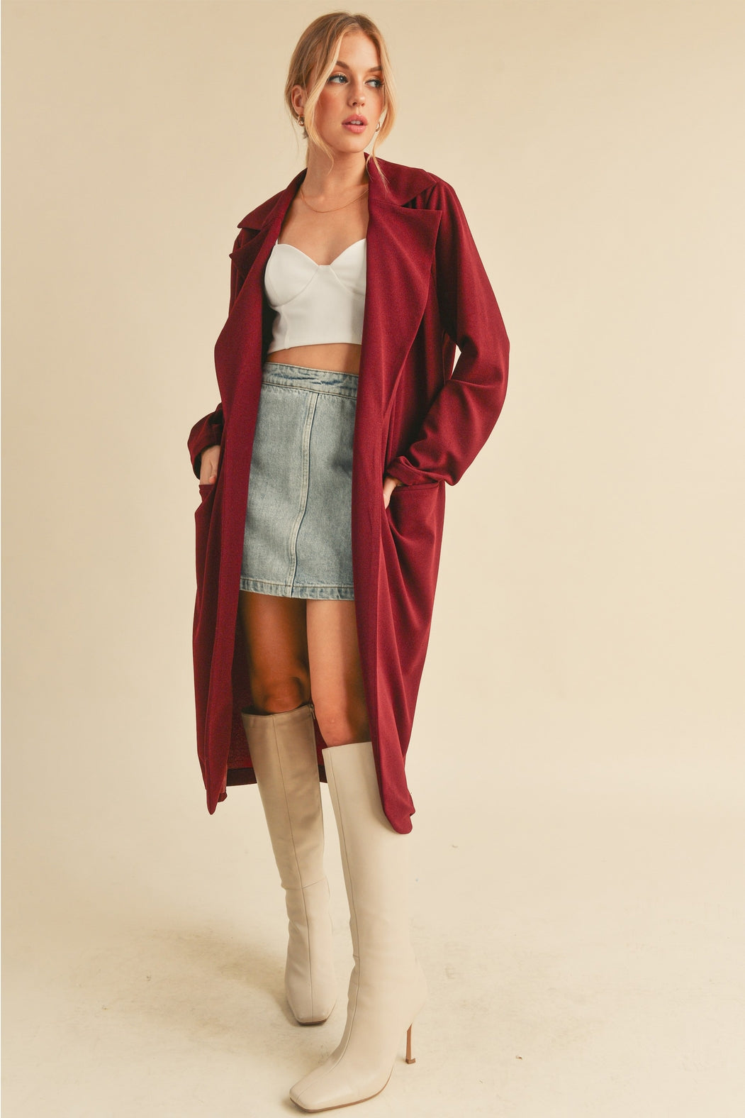 Burgundy Lightweight Longline Coat
