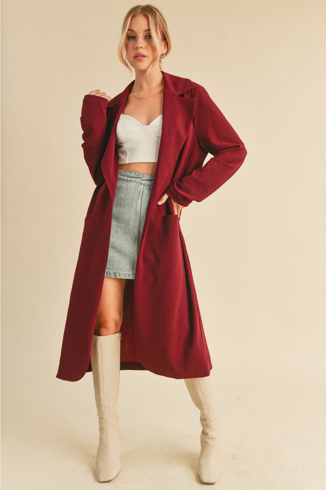 Burgundy Lightweight Longline Coat