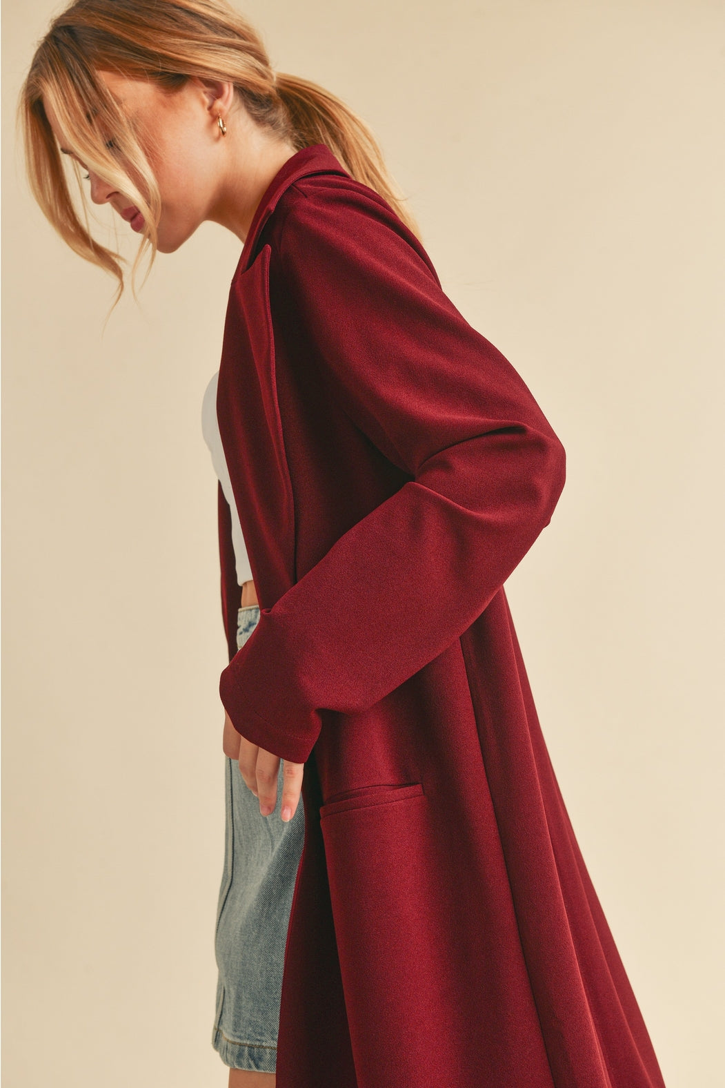 Burgundy Lightweight Longline Coat