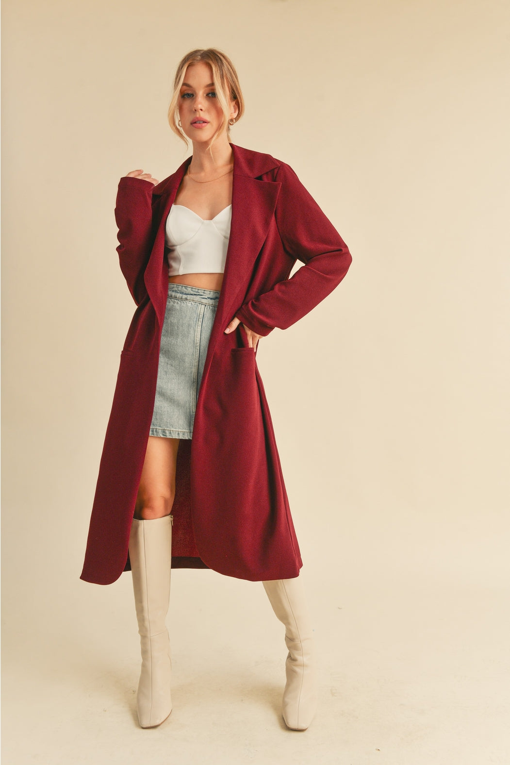 Burgundy Lightweight Longline Coat