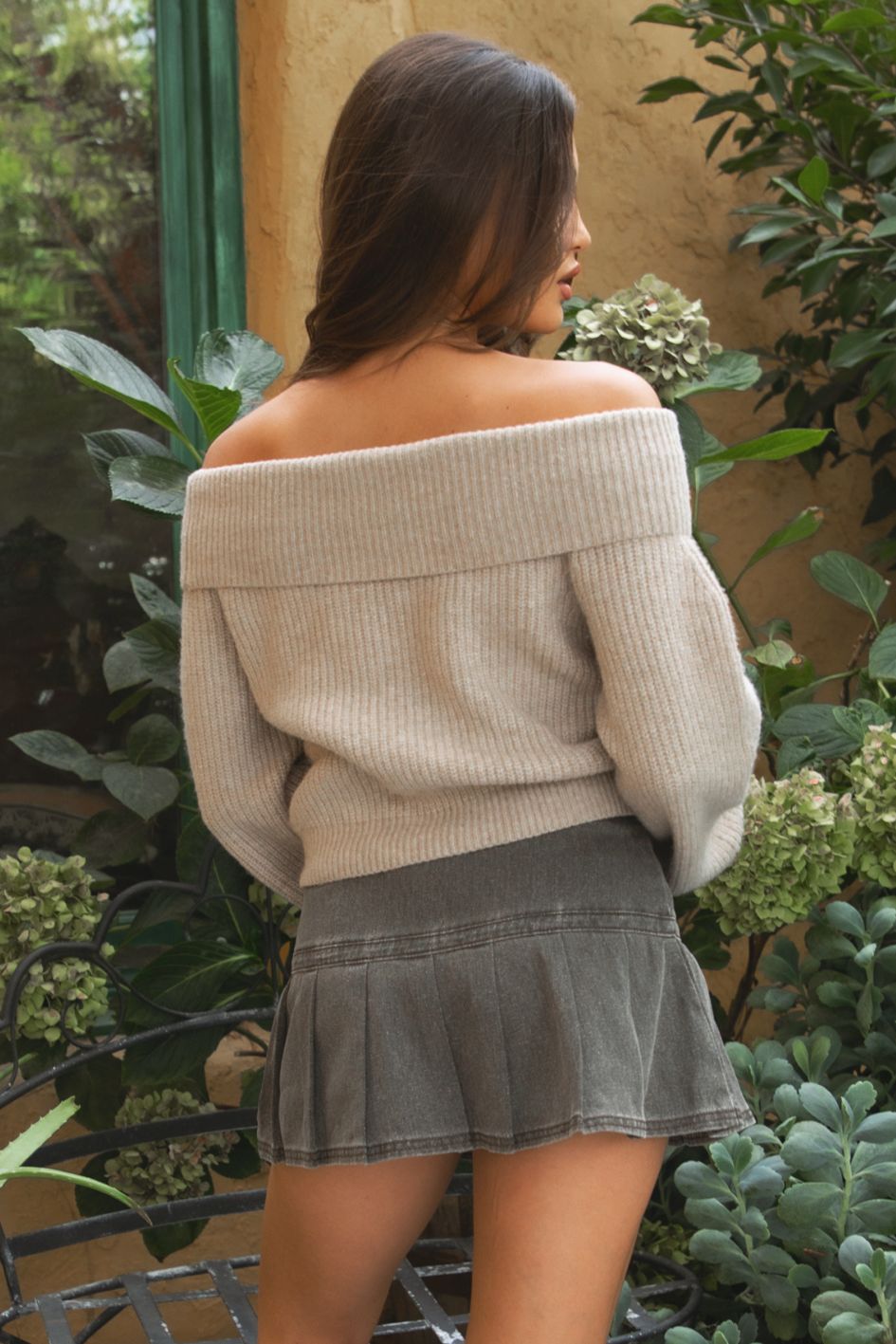 Off Shoulder Wool Blend Sweater