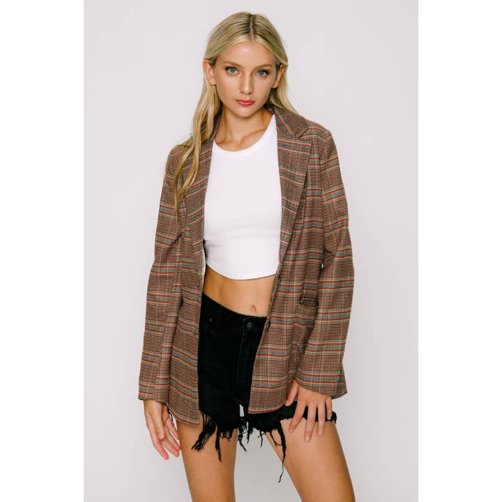 Plaid Beige Rust Blazer