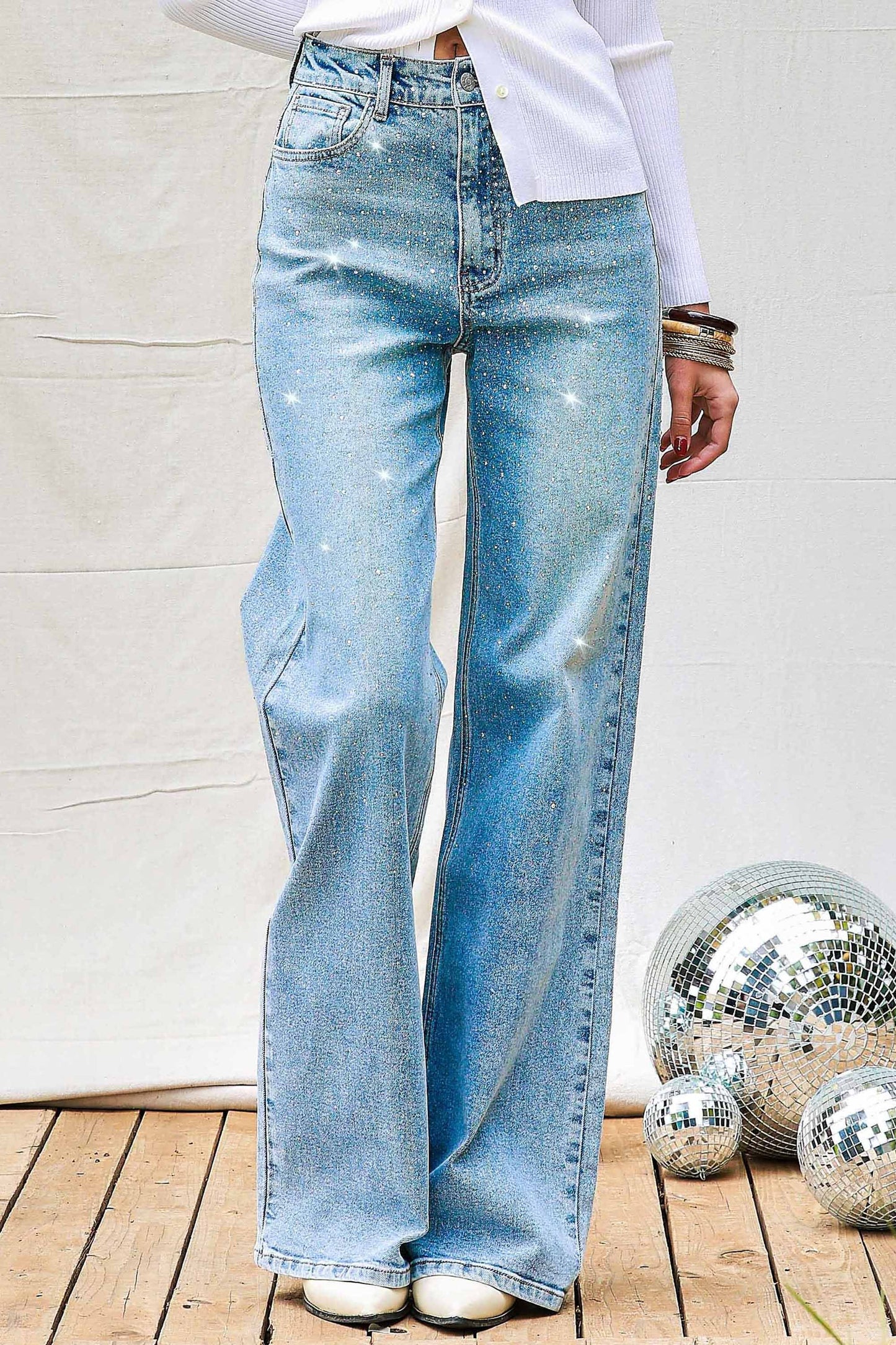 Rhinestone Wide Leg Denim