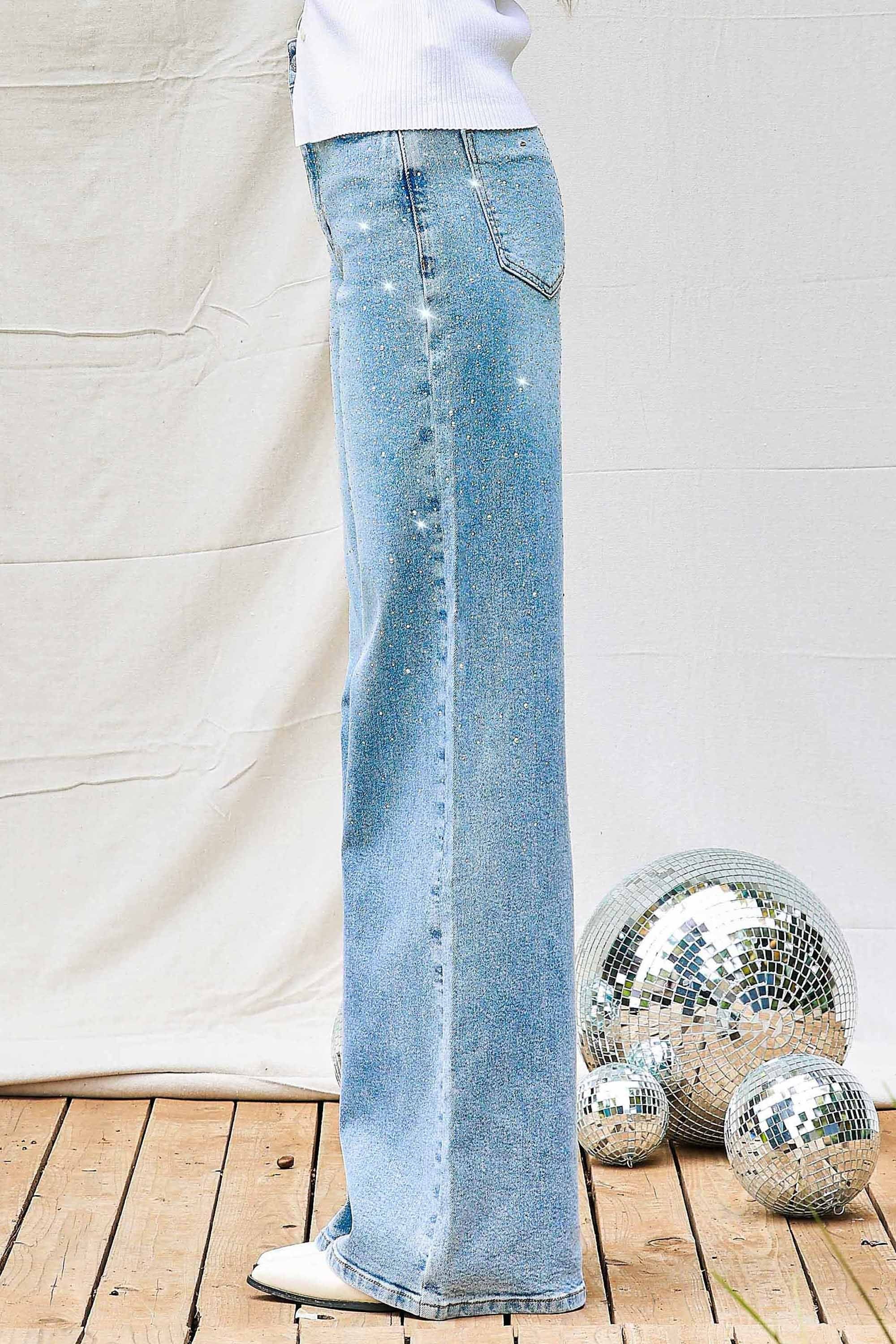 Rhinestone Wide Leg Denim – Defiant Boutique