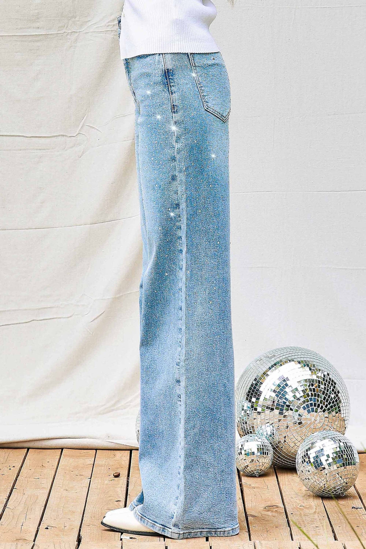 Rhinestone Wide Leg Denim