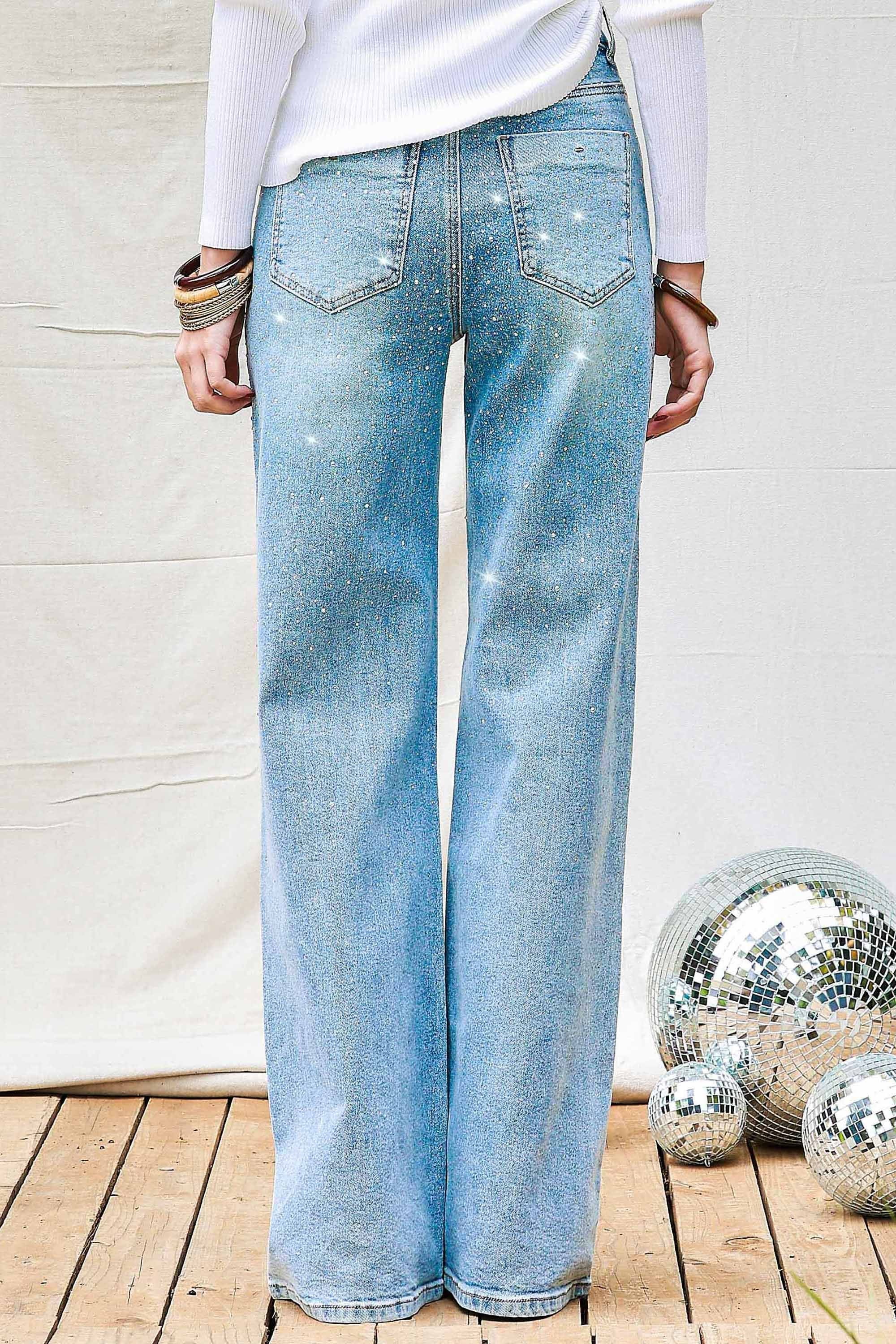 Rhinestone Wide Leg Denim – Defiant Boutique