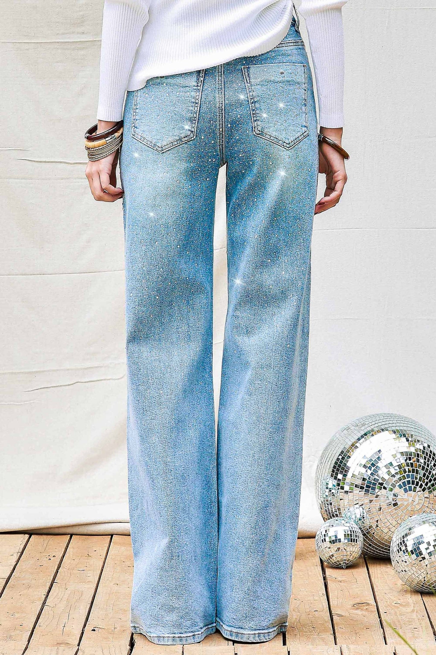 Rhinestone Wide Leg Denim
