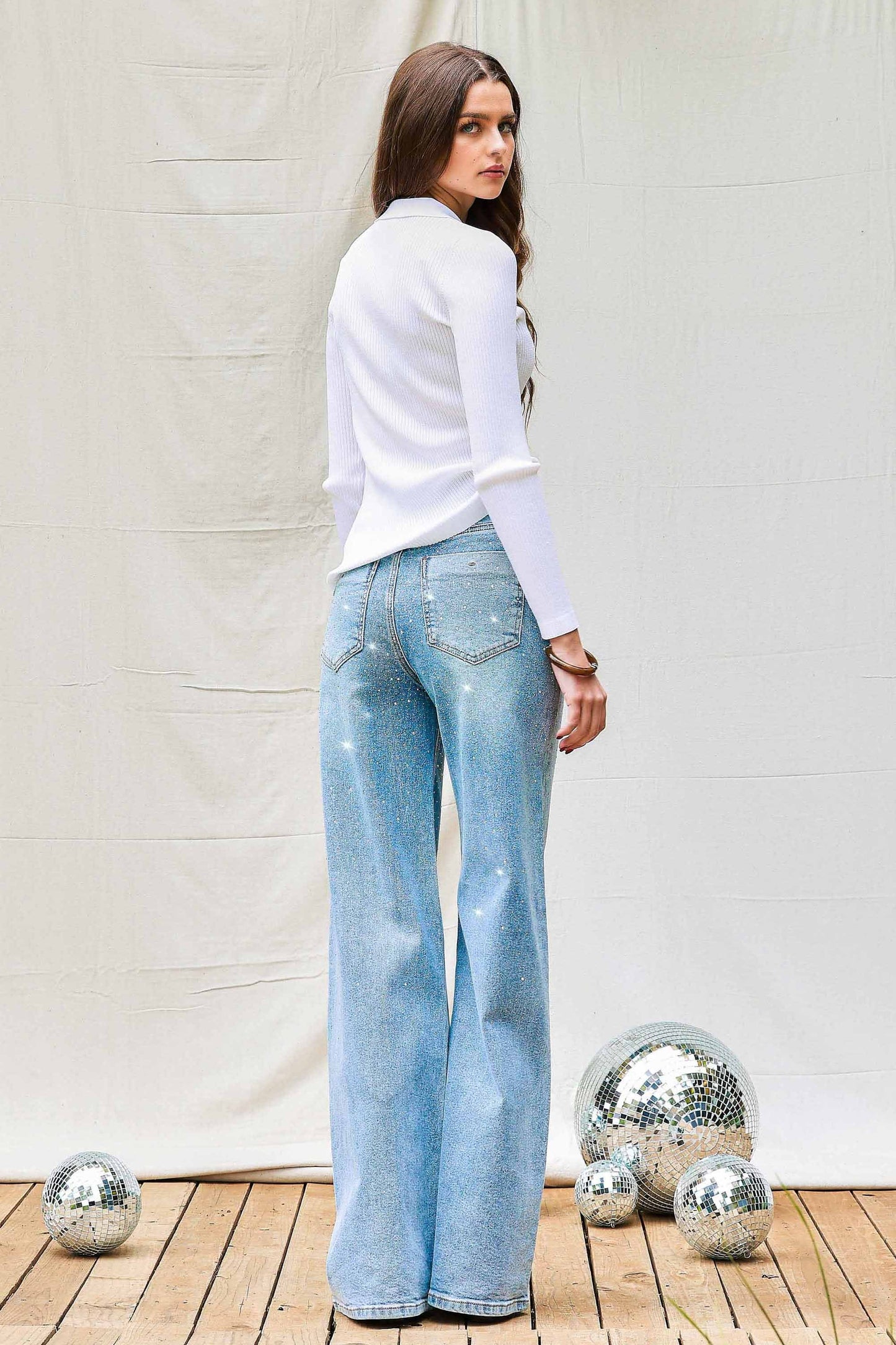 Rhinestone Wide Leg Denim
