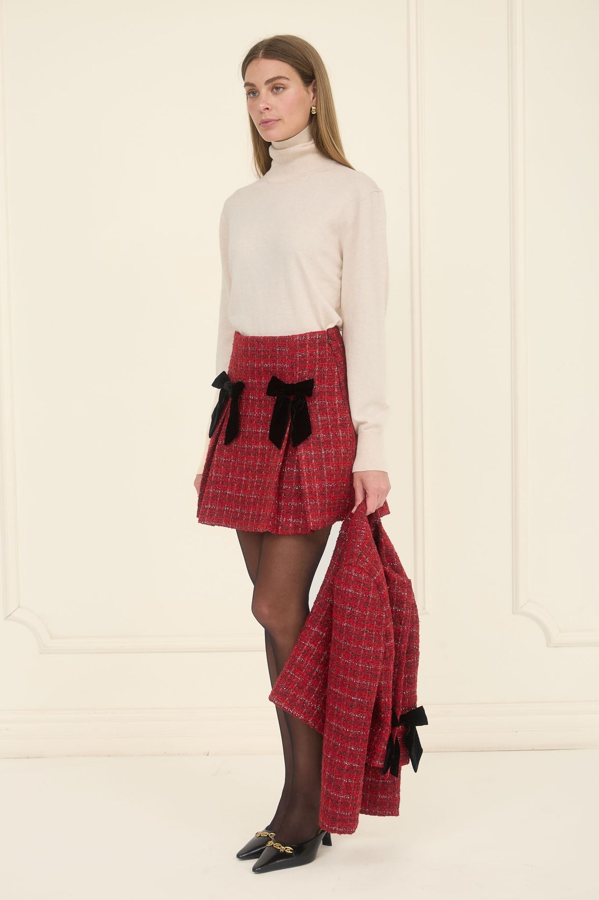 Red Plaid & Bows Mini Skirt