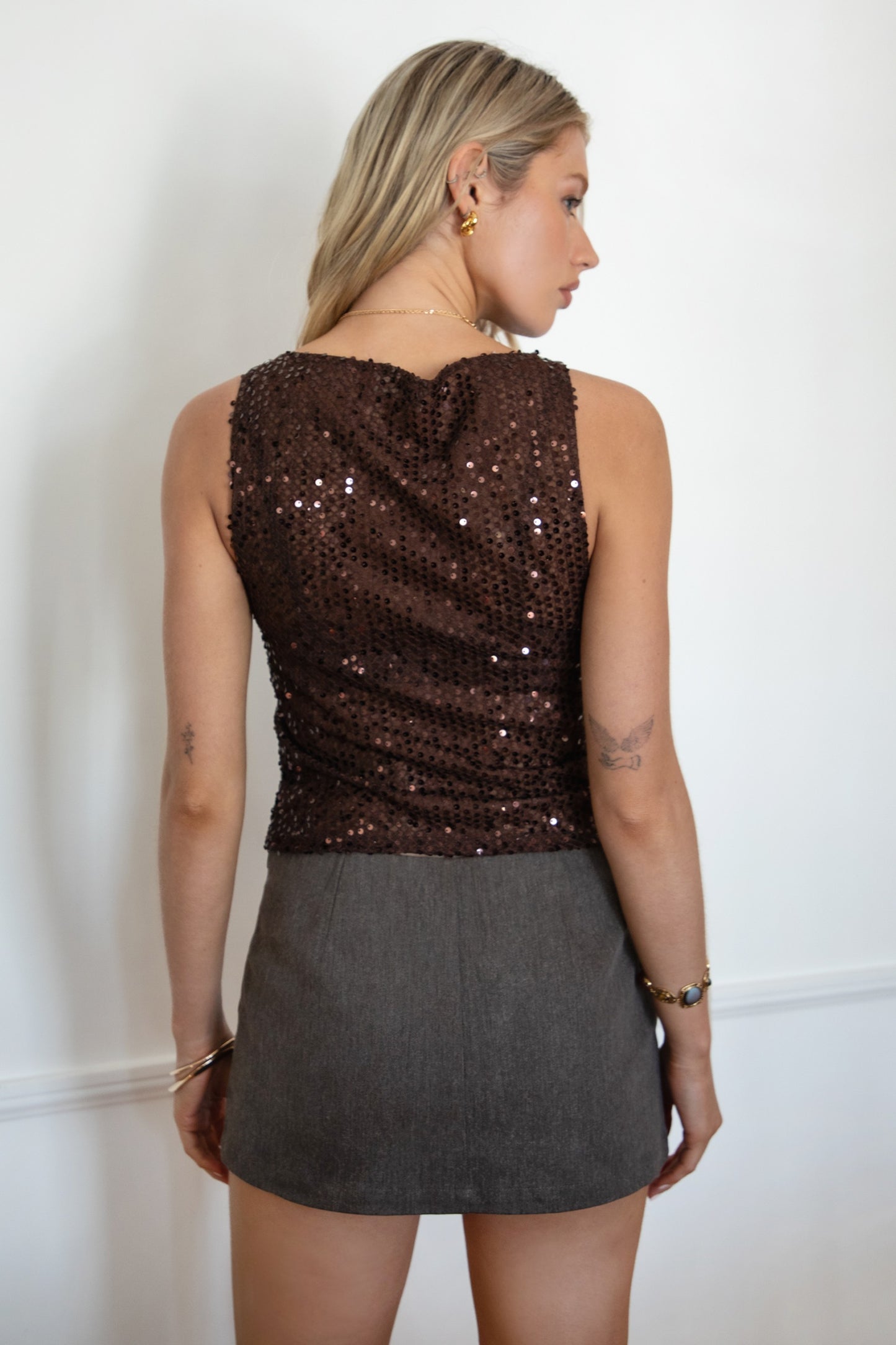 Sheer Sequin Boatneck Top