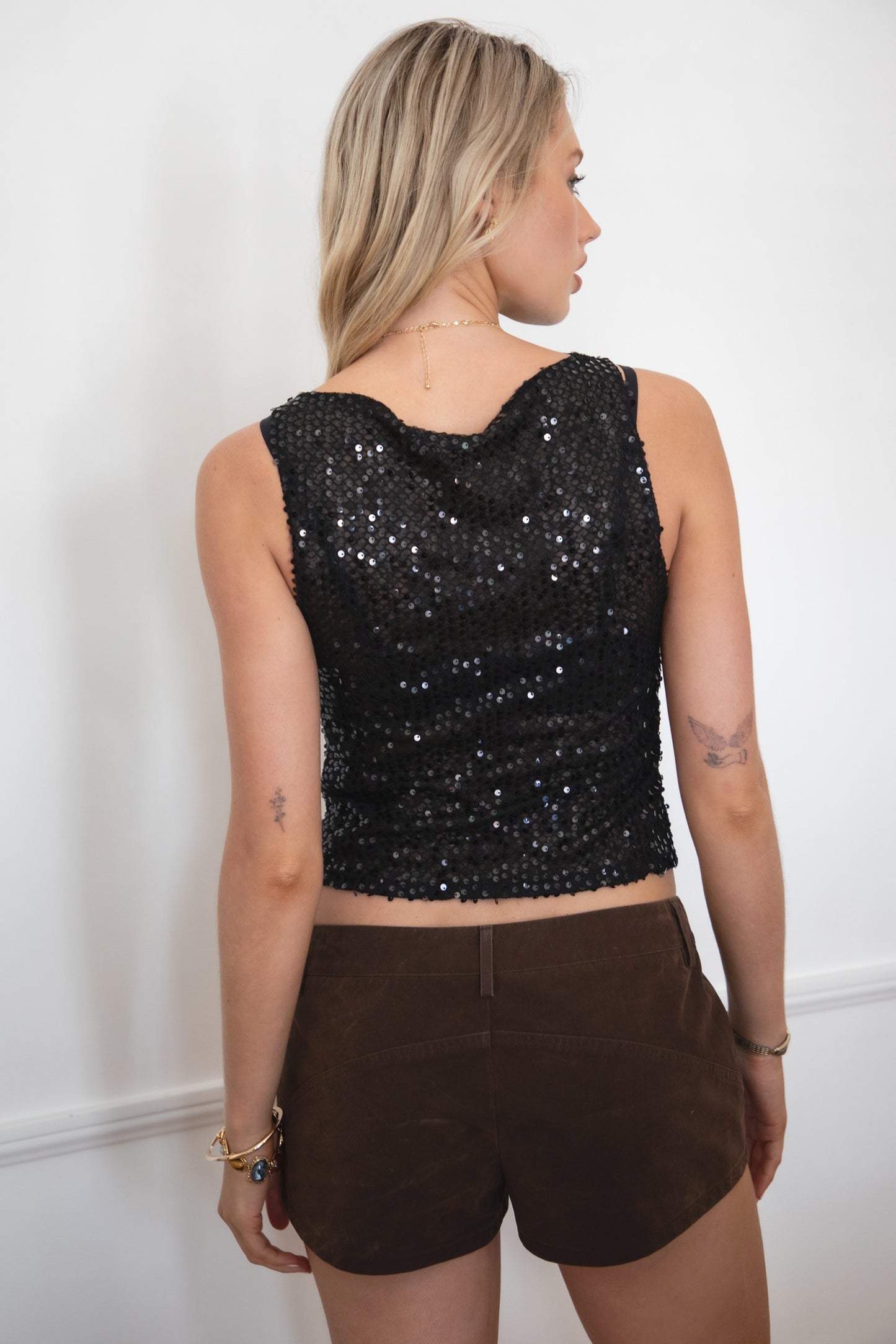Sheer Sequin Boatneck Top