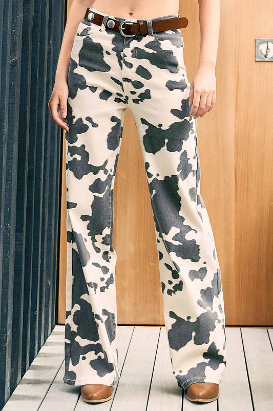 Cow Print Wide Leg Denim