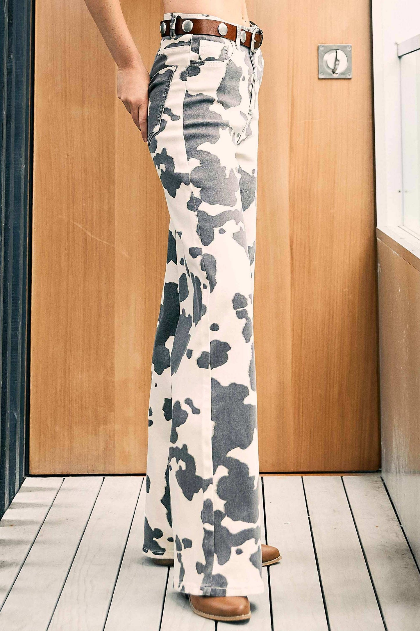 Cow Print Wide Leg Denim