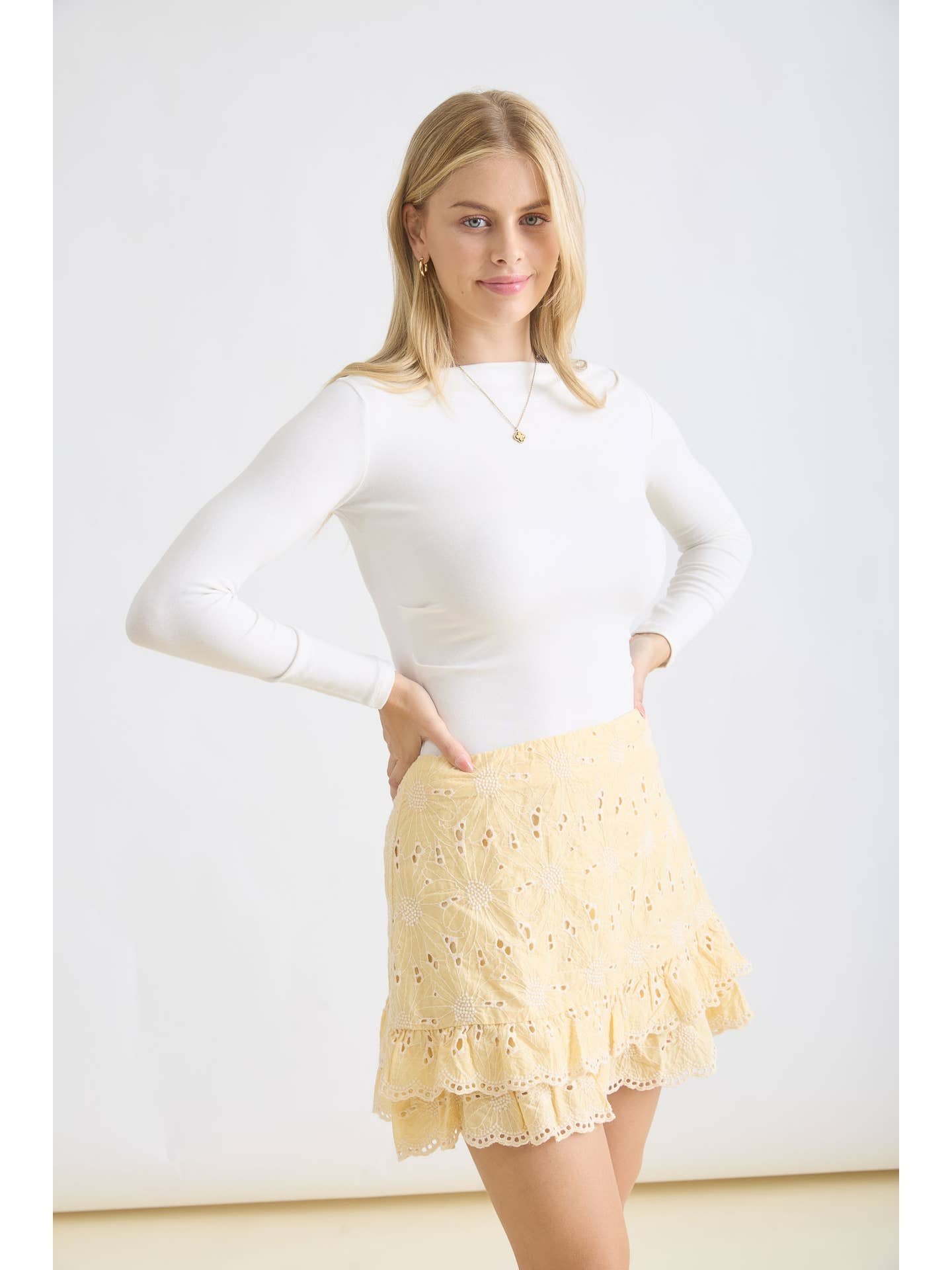 Boatneck Pintuck Long Sleeve Top