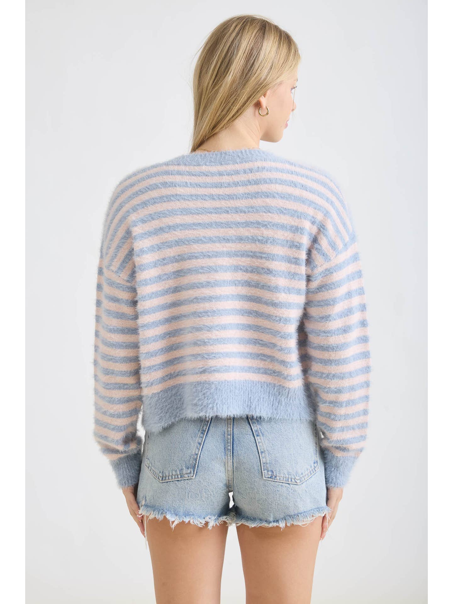 Fuzzy Stripe Cardigan Top