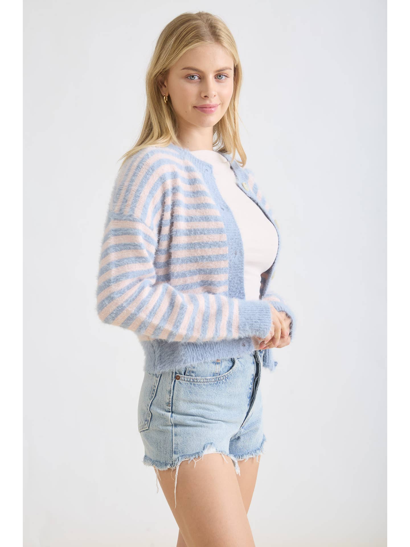 Fuzzy Stripe Cardigan Top