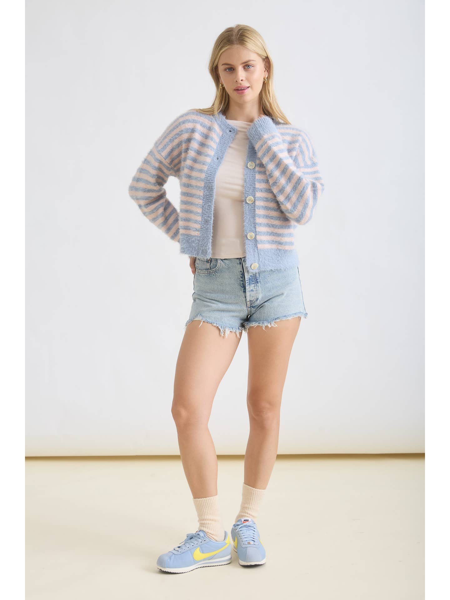 Fuzzy Stripe Cardigan Top