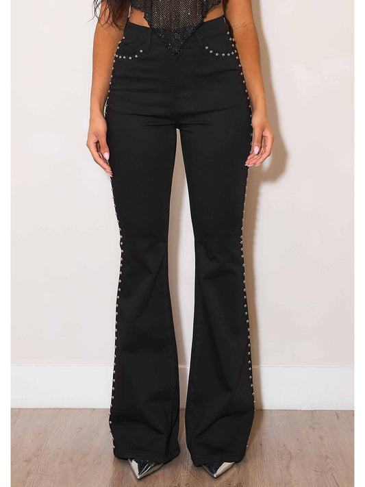 Black Flare Studded Denim