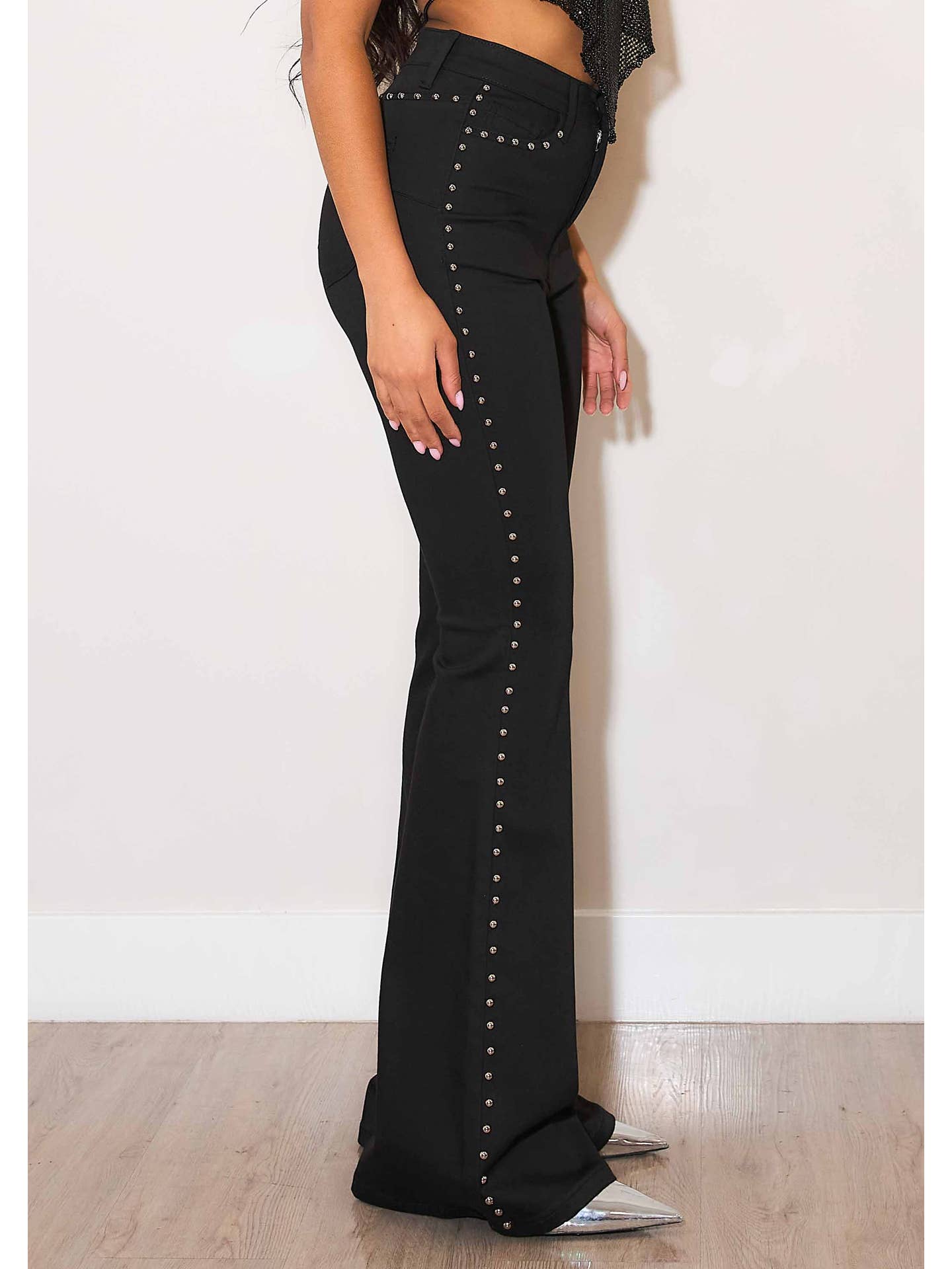 Black Flare Studded Denim