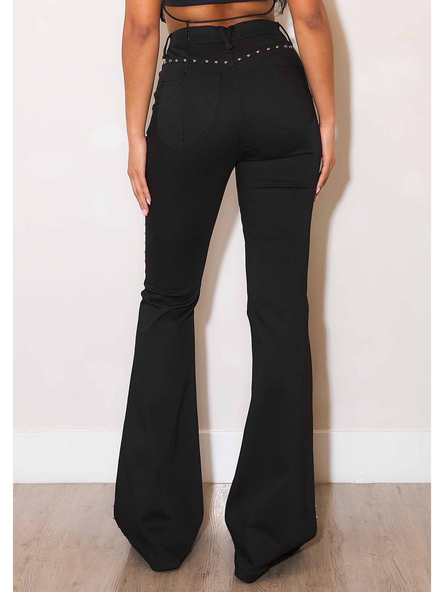 Black Flare Studded Denim