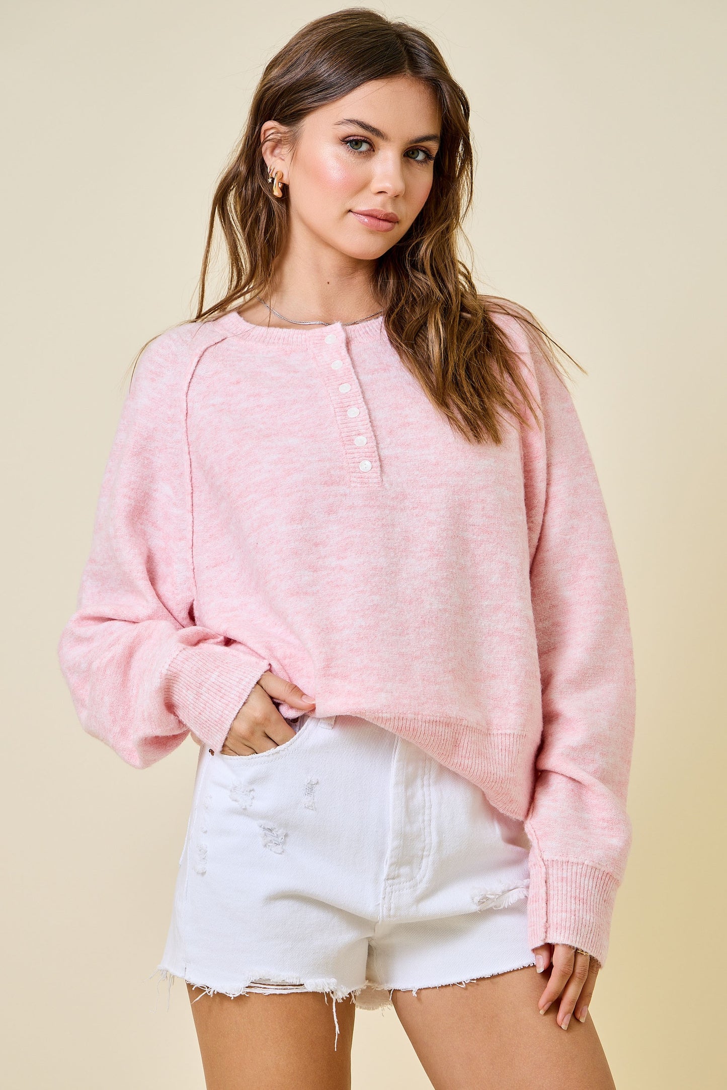 Soft Pink Henley Sweater