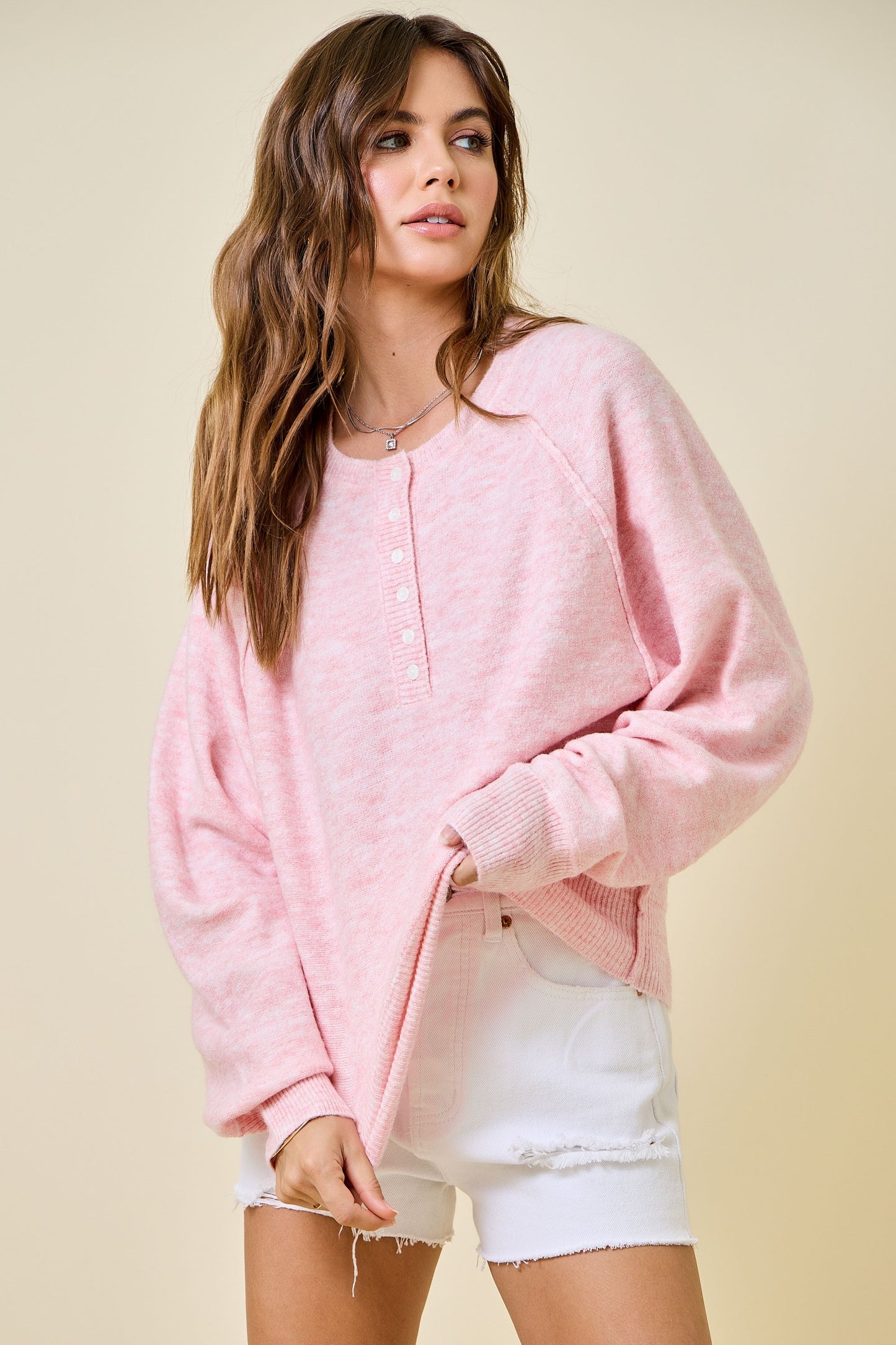 Soft Pink Henley Sweater