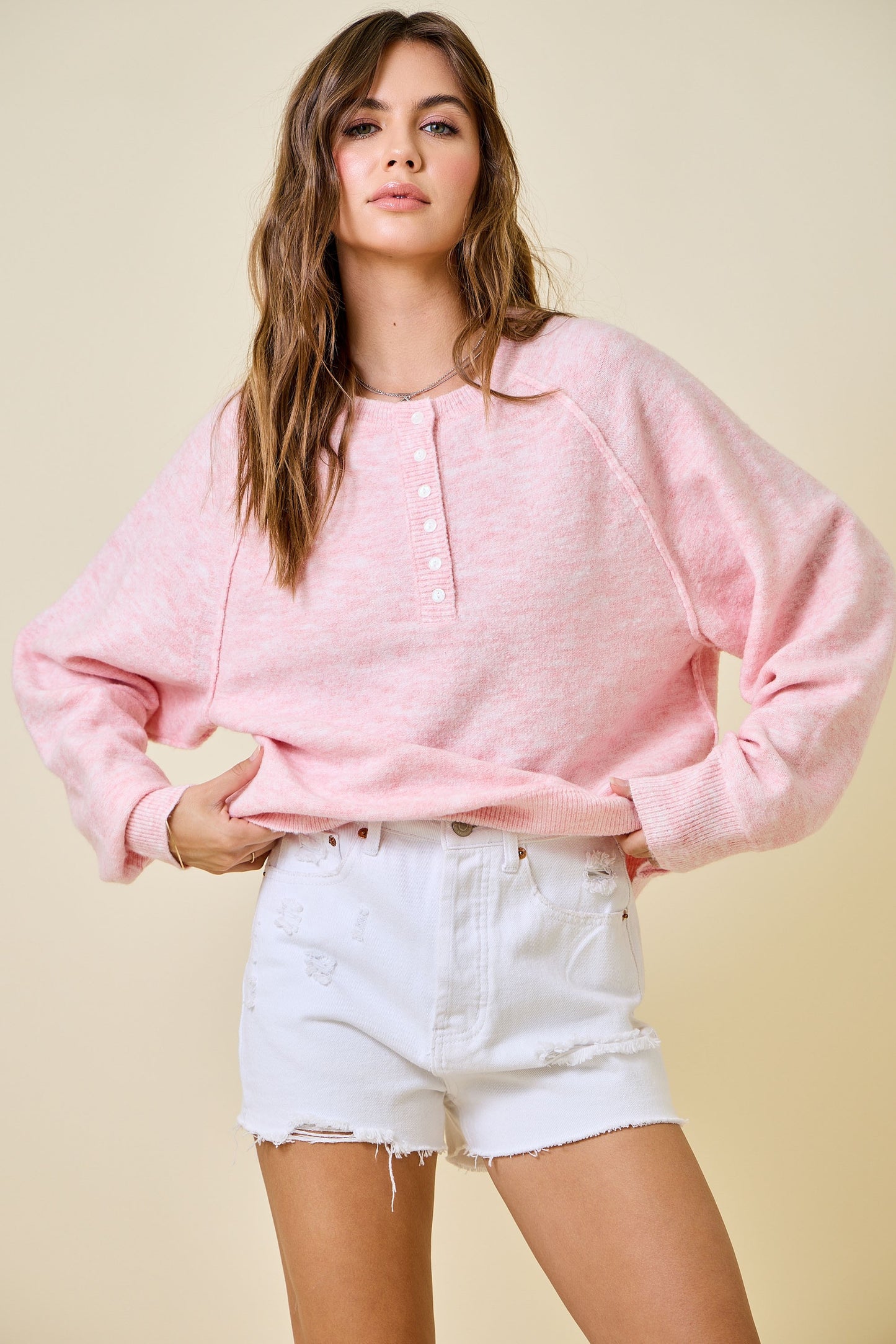 Soft Pink Henley Sweater