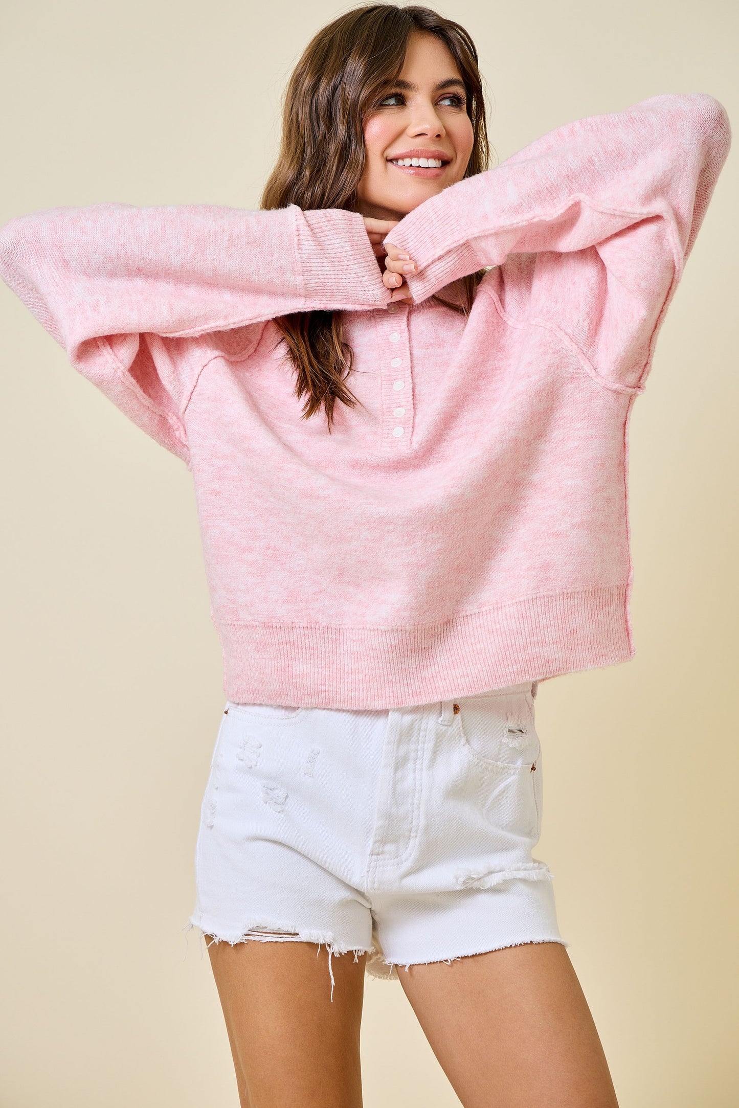 Soft Pink Henley Sweater
