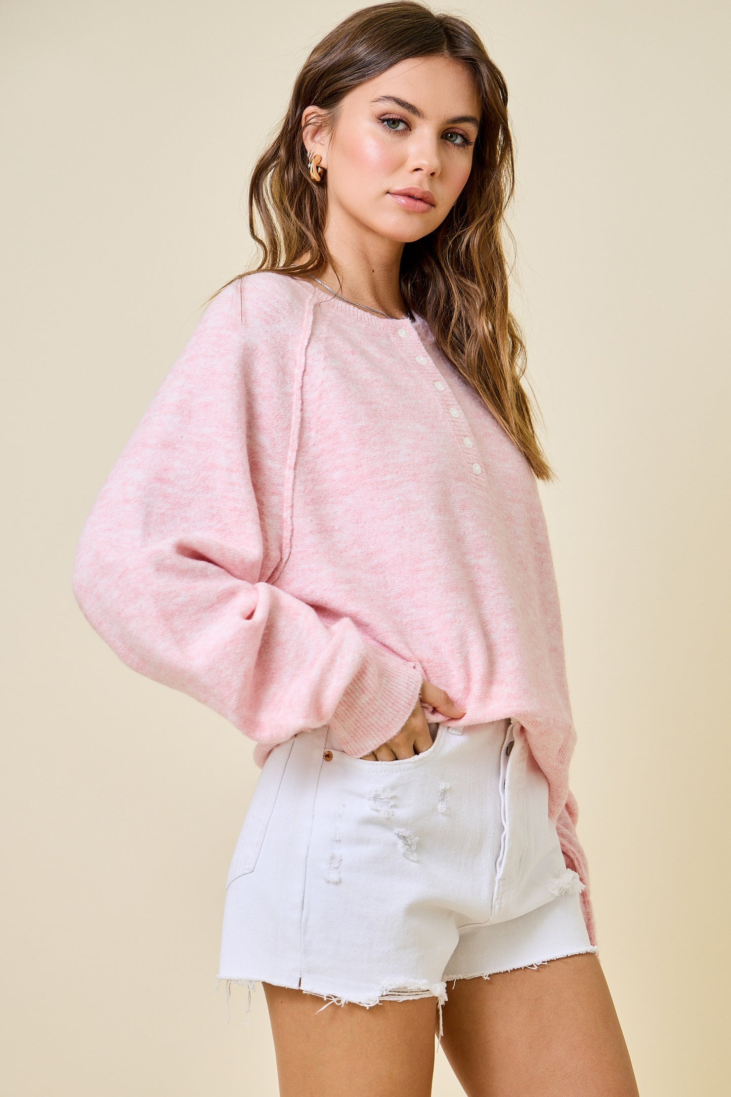 Soft Pink Henley Sweater