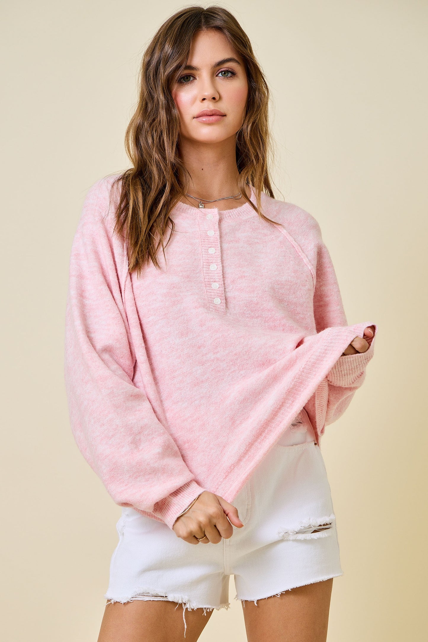Soft Pink Henley Sweater