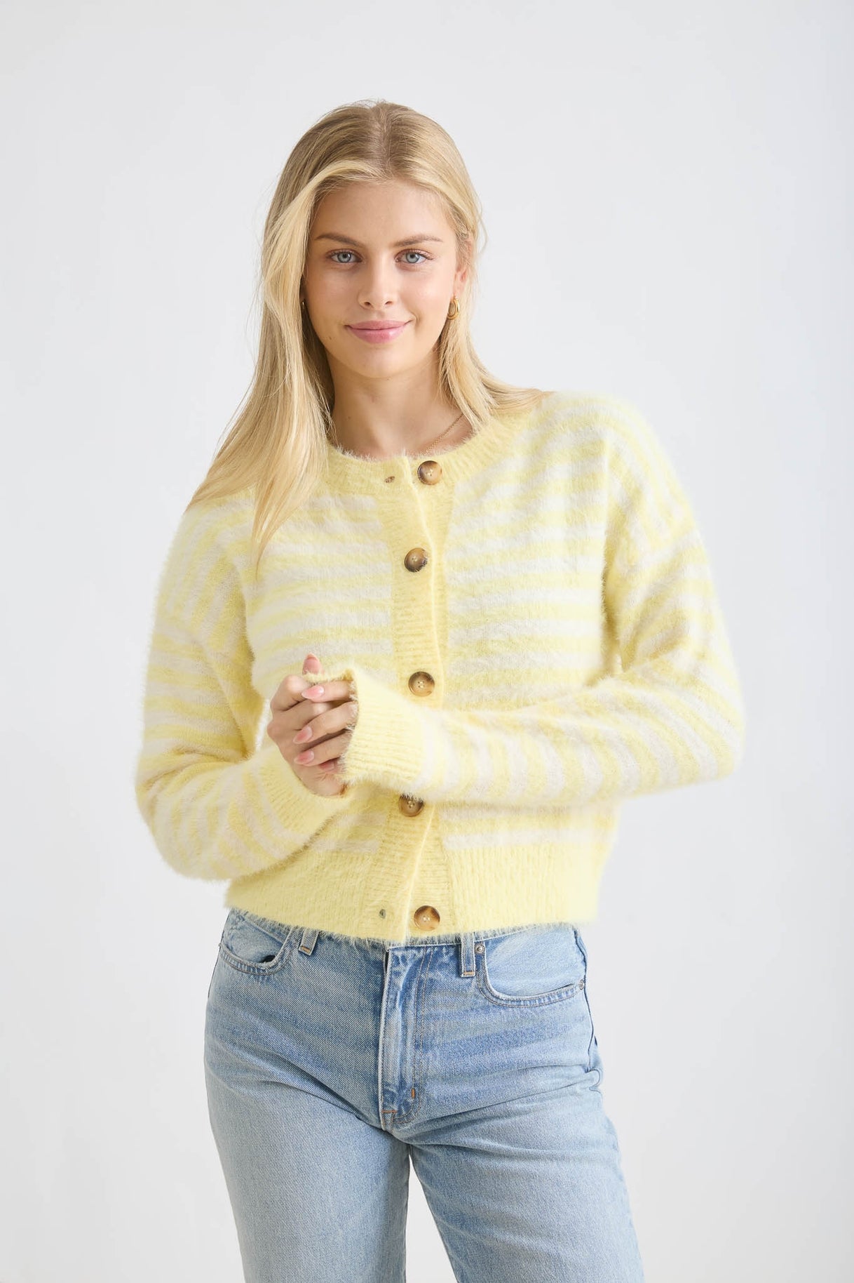 Fuzzy Stripe Cardigan Top