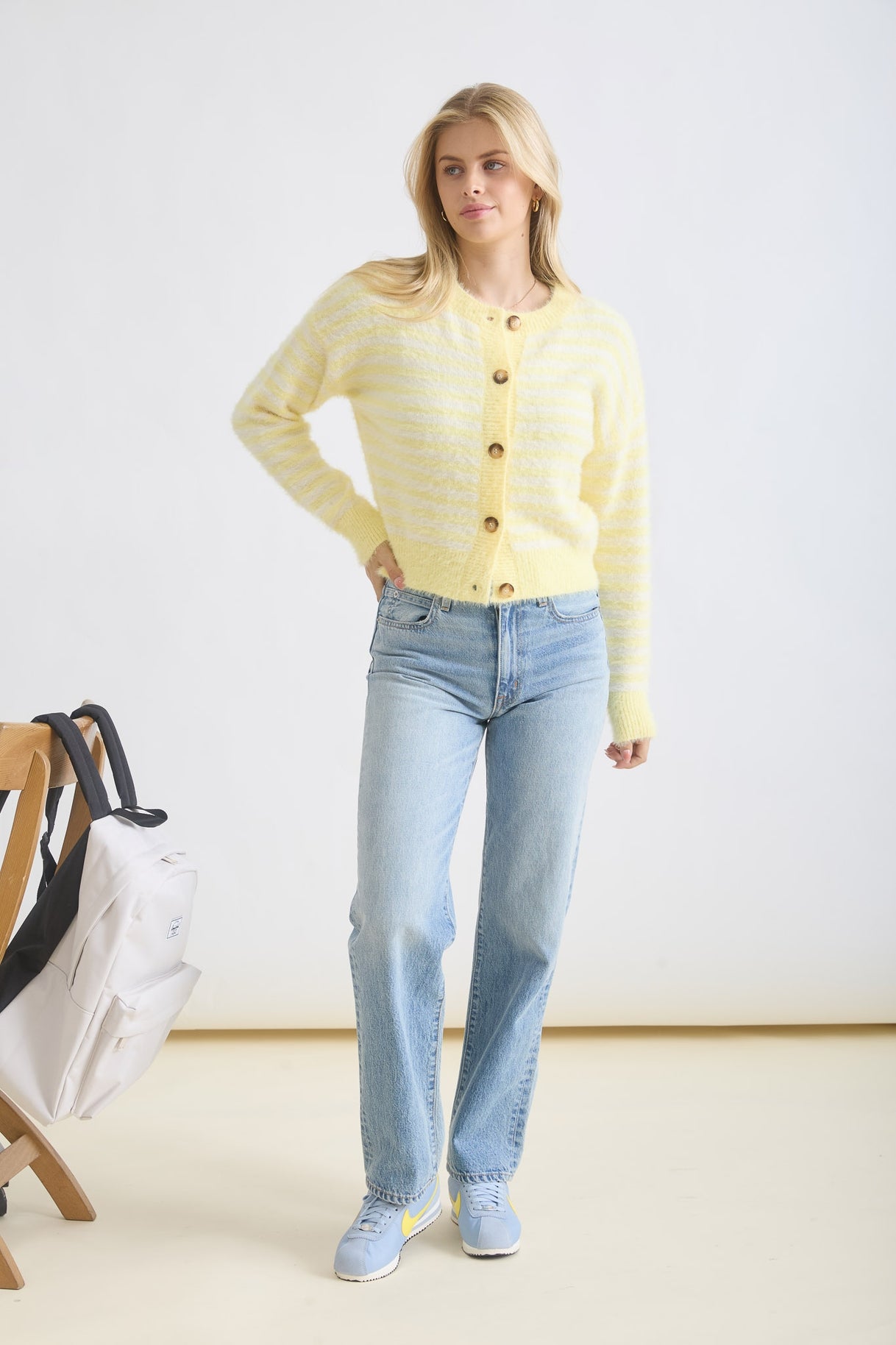 Fuzzy Stripe Cardigan Top