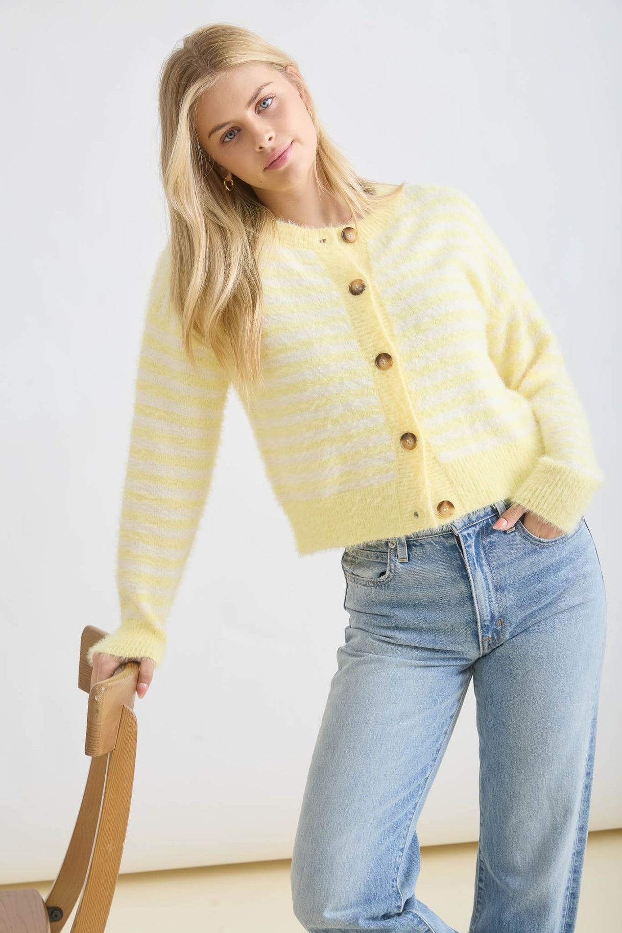 Fuzzy Stripe Cardigan Top