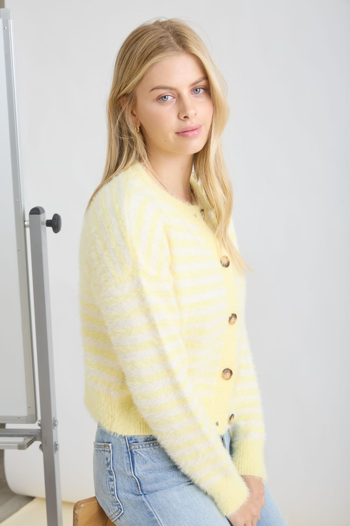 Fuzzy Stripe Cardigan Top
