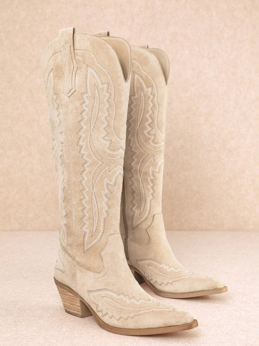 Beige Suede Tess Western Boots