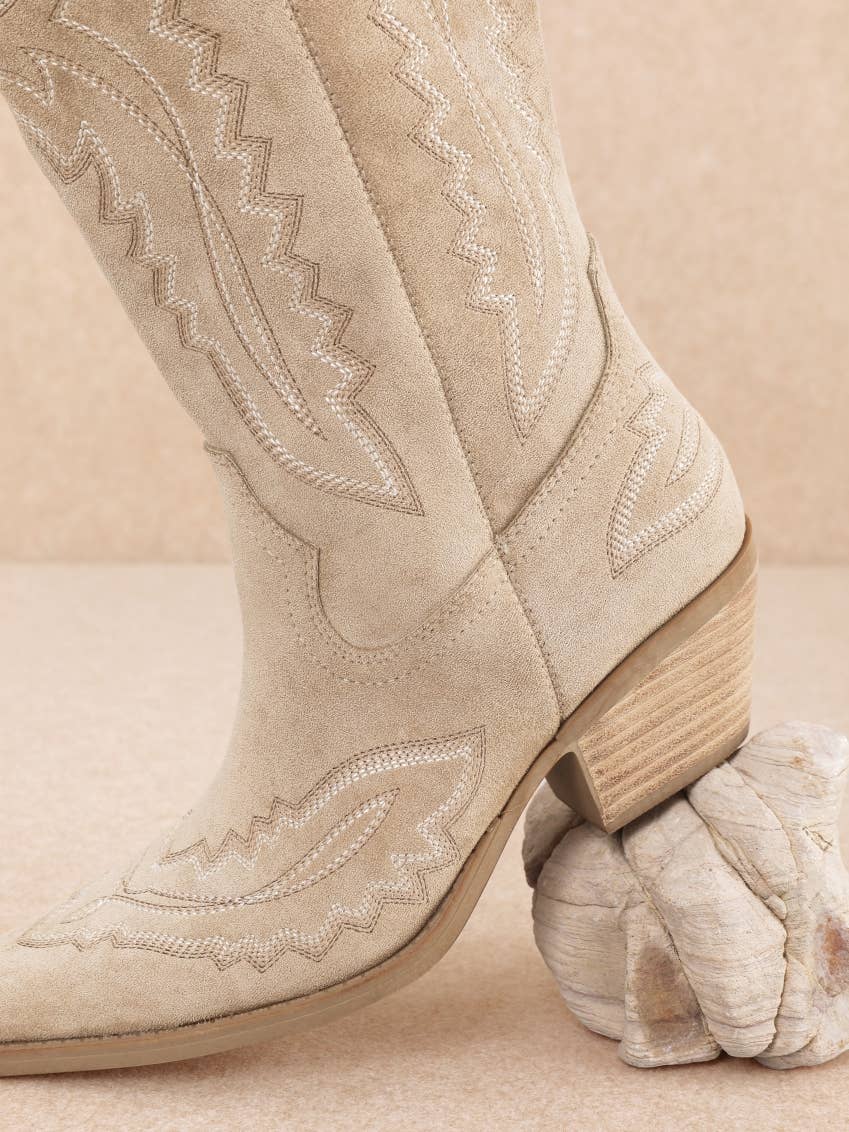 Beige Suede Tess Western Boots