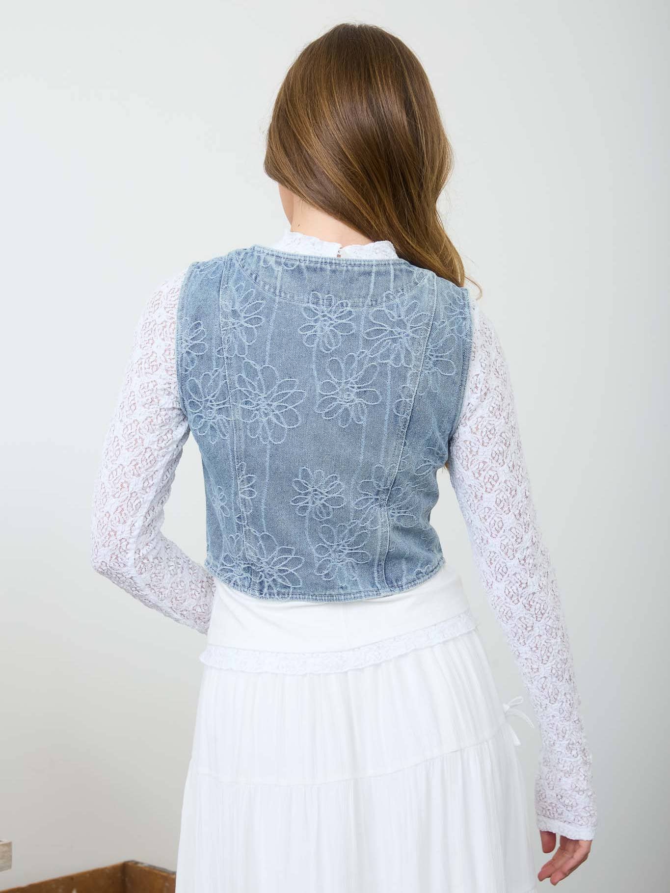 Denim Flower Stitch Vest
