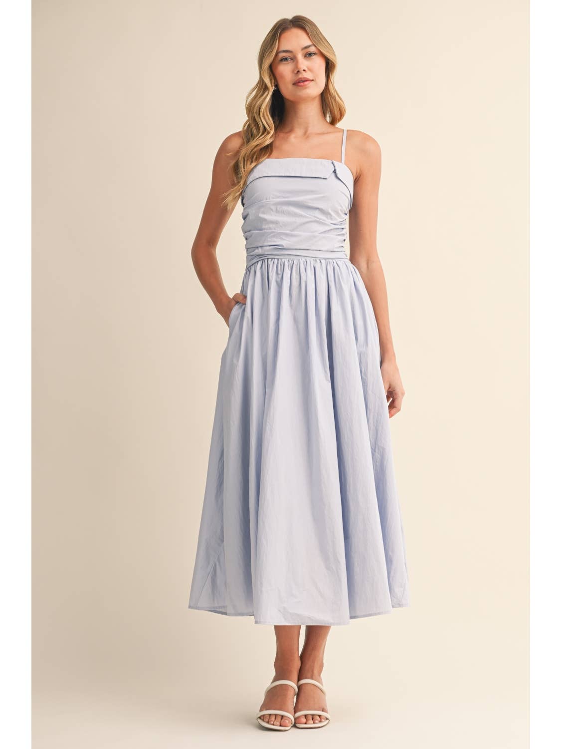 Light Blue Fold Over Midi Dress