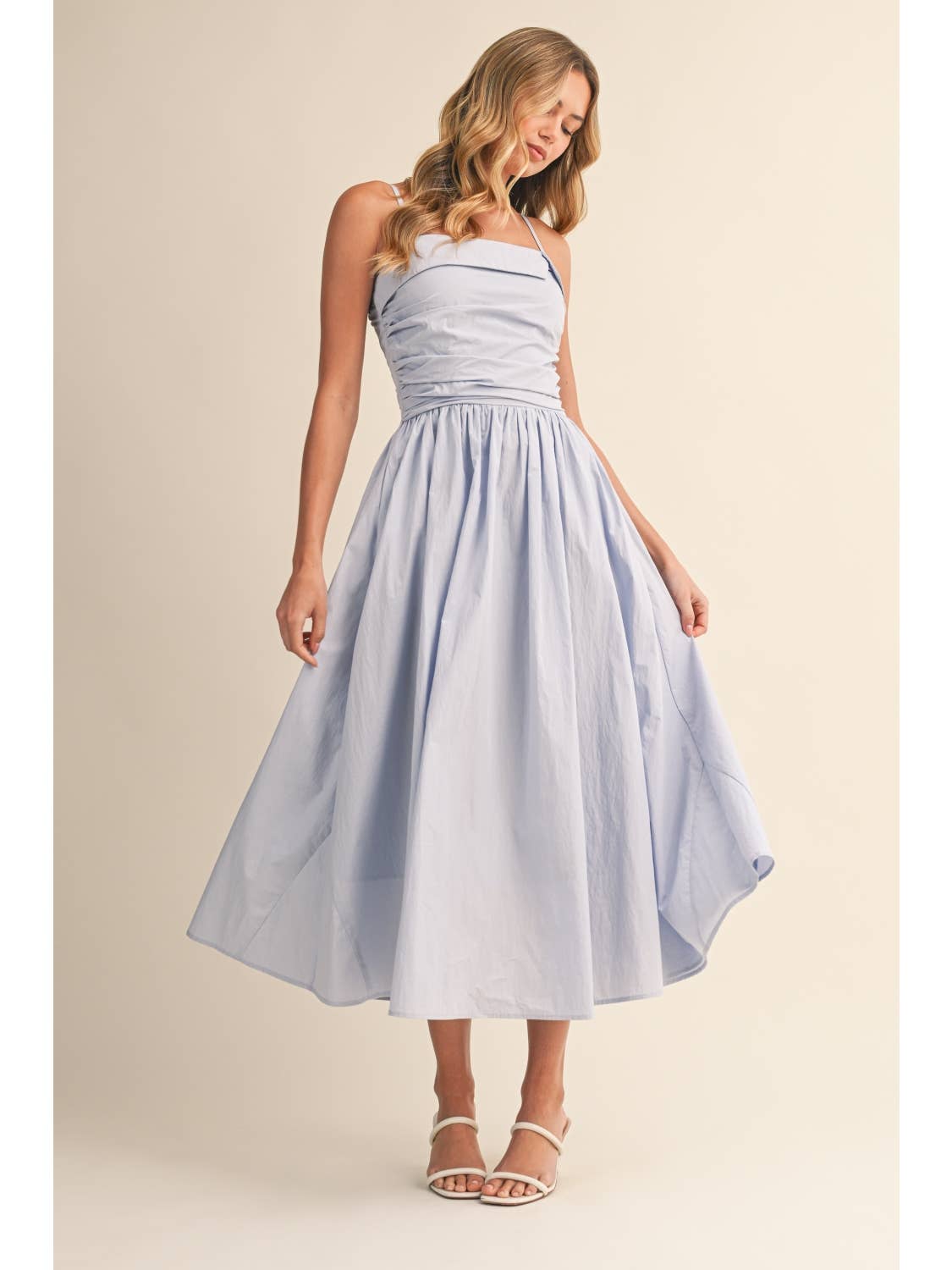 Light Blue Fold Over Midi Dress
