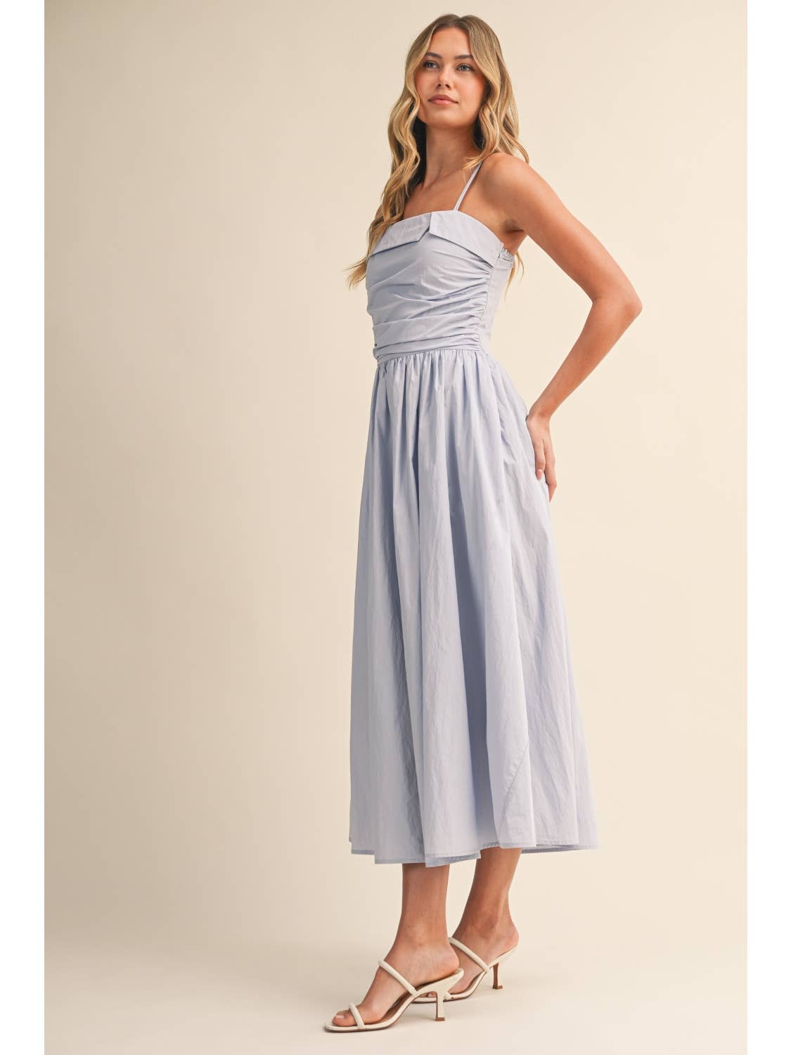 Light Blue Fold Over Midi Dress