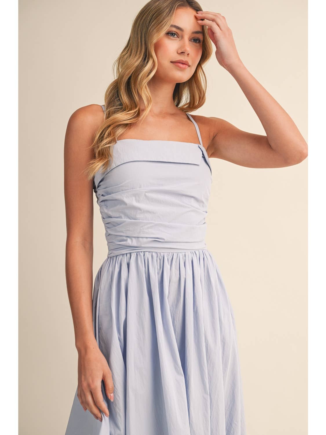 Light Blue Fold Over Midi Dress