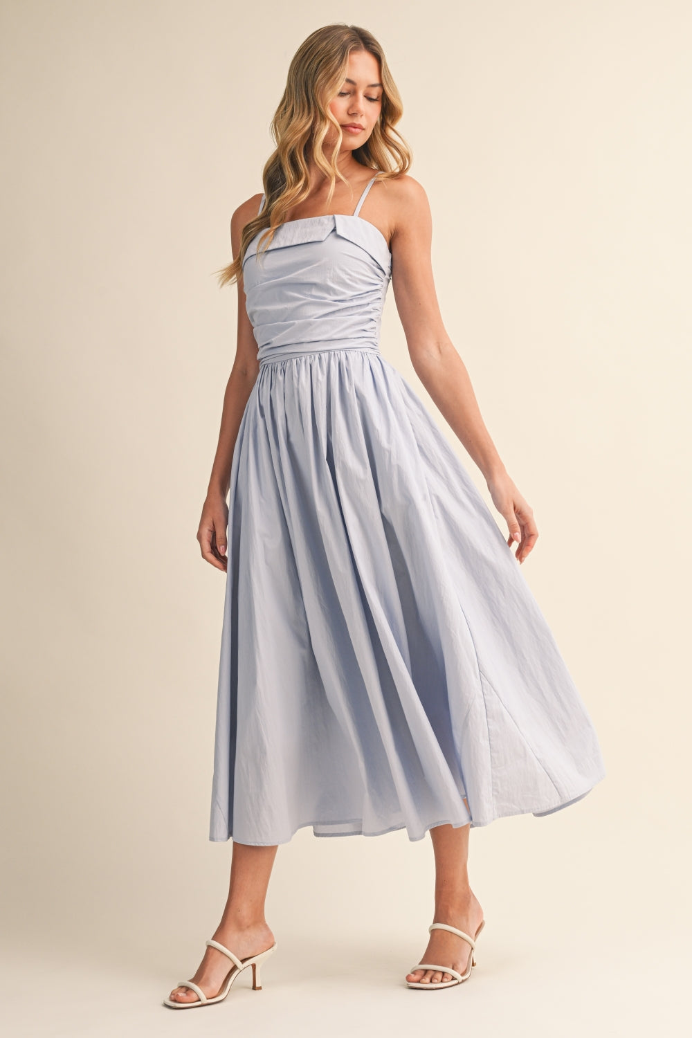 Light Blue Fold Over Midi Dress