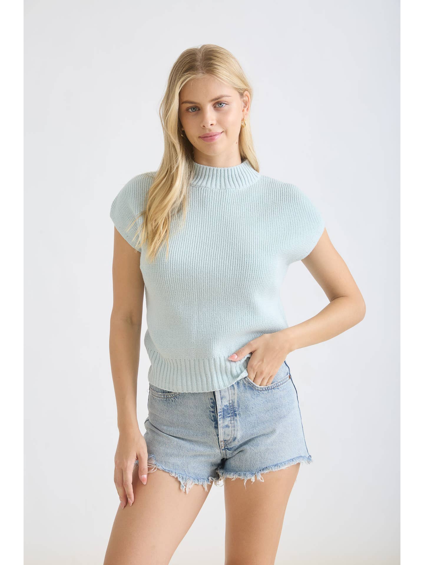 Sleeveless Sweater Mock Neck Top