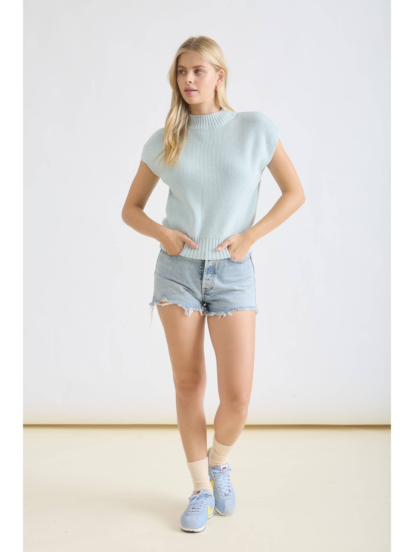 Sleeveless Sweater Mock Neck Top