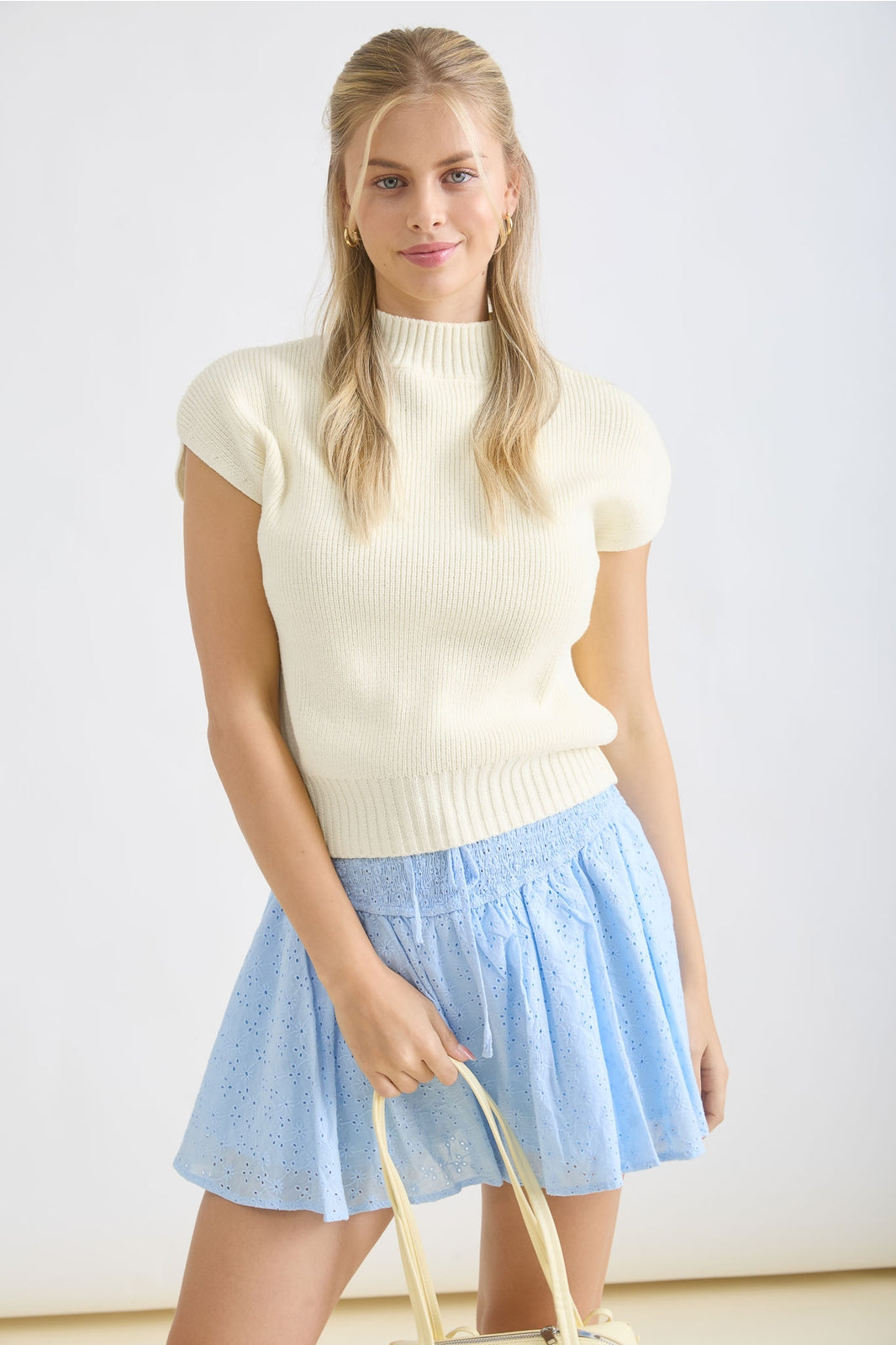 Sleeveless Sweater Mock Neck Top