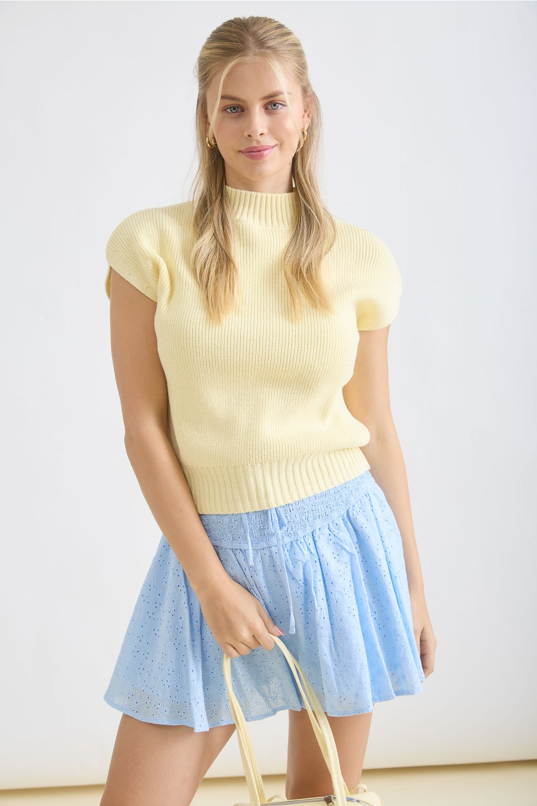 Sleeveless Sweater Mock Neck Top