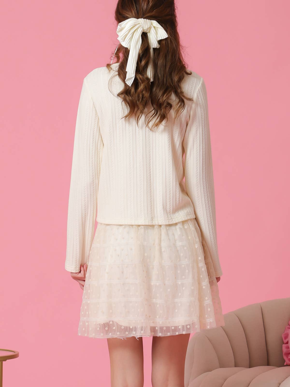 Velvet Bow Ivory Cardigan