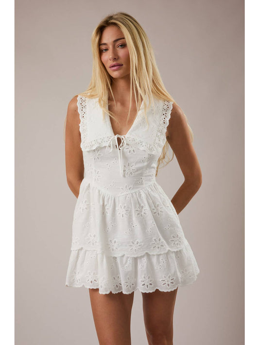 White Collared Eyelet Mini Dress
